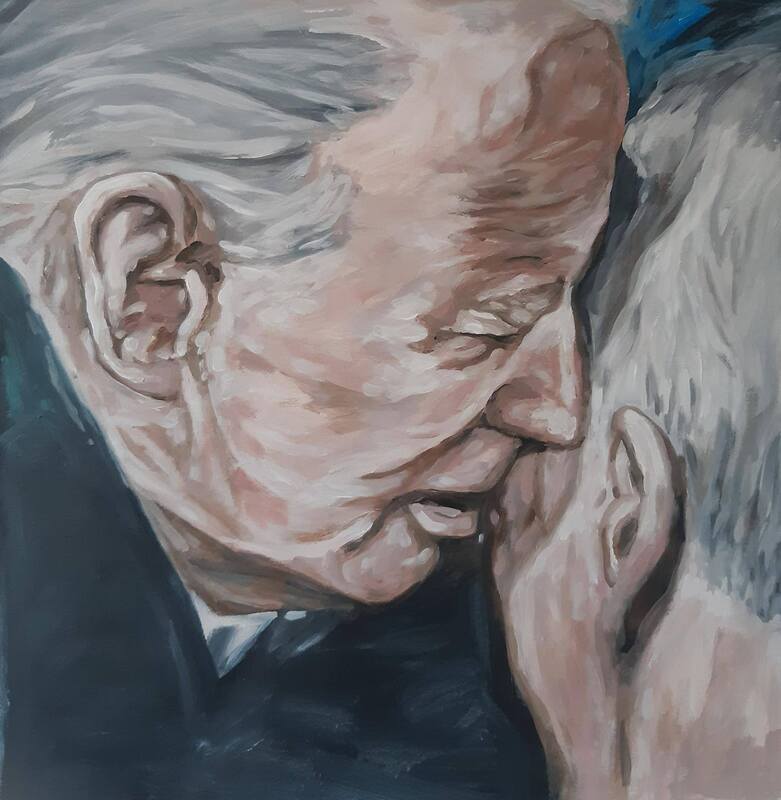 The whisperer I, 2020. Acryl op doek, 50 x 50 cm.